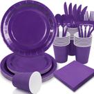 Conjunto de pratos de papel roxo Gudvilla para festas, 168 unidades