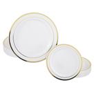 Conjunto de pratos de plástico descartáveis, branco pré-fabricado com borda dourada, 50 unidades Conjunto de pratos de plástico descartáveis, branco pré-fabricado com borda dourada, 50 unidades