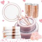 Conjunto de pratos de plástico Liacere Rose Gold 350 unidades para 50 convidados