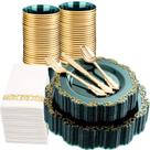 Conjunto de pratos de plástico PULOTE Clear Green com talheres dourados 25 Guest