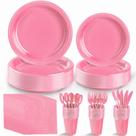 Conjunto de pratos descartáveis Boocikey Pink Plastic para 25 convidados