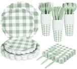 Conjunto de pratos descartáveis Sage Green Gingham 175 unidades para 25 convidados