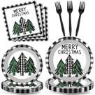 Conjunto de pratos e guardanapos de papel de Natal Buffalo Plaid Xmas