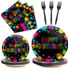 Conjunto de pratos e guardanapos de papel para festas Neon Glow 96 unidades para 24