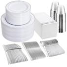 Conjunto de pratos GATHER Silver Plastic 700 unidades para 100 convidados com guardanapos