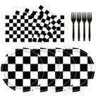 Conjunto de pratos para festa Xjoviative 72 peças tema carro de corrida xadrez Conjunto de pratos para festa Xjoviative 72 peças tema carro de corrida xadrez