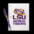 Conjunto de presentes, caneta comemorativa, caderno espiral LSU Tigers, com caneta de metal Conjunto de presentes, caneta comemorativa, caderno espiral LSU Tigers, com caneta de metal