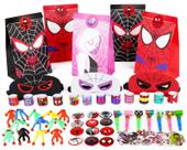 Conjunto de presentes de festa Partyfarm 110 peças com tema Homem-Aranha com bolsa de guloseimas Conjunto de presentes de festa Partyfarm 110 peças com tema Homem-Aranha com bolsa de guloseimas