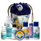 Conjunto de presentes EcoConscious Travel Kit para cuidados com o corpo e o cabelo Shampoo e sabonete líquido Condicionador Protetor solar SPF30, SPF20 e mineral Bálsamo labial SPF 30, pepino, menta e baunilha hidratada da Stream2Sea