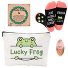 Conjunto de presentes FJHAIY Frog Lovers com bolsa de cosméticos, pulseiras e meias