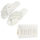 Conjunto de presentes para chá de panela Kovewon Bride, bolsa de maquiagem com chinelos