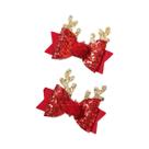 Conjunto De Presilhas De Cabelo Vermelhas Com Laço Brilhante Para Meninas, Design De Rena De Natal,