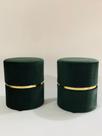 Conjunto de Puff redondo moderno com detalhe cinta para sala de estar ou quarto - Verde Escuro Suede