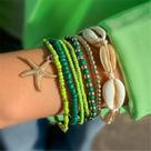 Conjunto De Pulseiras Boêmias Femininas Com Conchas, 7 Peças, Pingente De Estrela-do-mar, Contas De