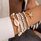 Conjunto De Pulseiras Boho Femininas De Verão Com Estrela-do-mar, 7 Peças, Conchas, Contas De Arroz,