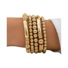 Conjunto De Pulseiras De Contas Redondas Vintage Punk Douradas Para Mulheres, Braceletes Elásticos