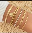 Conjunto de Pulseiras de Corrente Banhadas a ouro 18 k c/ Pingentes de Coração e Cristais, Acessórios de Moda