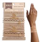 Conjunto de pulseiras e laços de cabelo SYGY Boho, 10 unidades de café leve