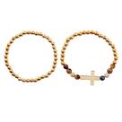 Conjunto de pulseiras masculinas de zircão, elástico cruzado, frisado, 2 peças
