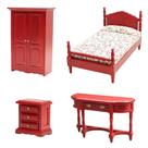 Conjunto de quarto Dollhouse em miniatura de móveis de madeira em escala 1:12
