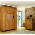 Conjunto de Quarto Grécia: Guarda-Roupa 8 Portas c/ Maleiro Cômoda 6 Gavetas Madeira Pinus Mel - Cavazotto