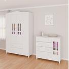 Conjunto de Quarto Infantil 1 Cômoda 4 Gavetas 1 Guarda-Roupa de Bebê 4 Portas e 2 Gavetas Ariel Branco Conjunto de Quarto Infantil 1 Cômoda 4 Gavetas 1 Guarda-Roupa de Bebê 4 Portas e 2 Gavetas Ariel Branco