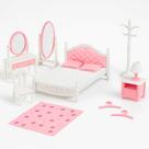 Conjunto de Quarto para Casa de Bonecas OLEOCA com Cama, Penteadeira, mesa de cabeceira e Abajur