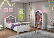 Conjunto de quarto Princesa com cama e estante Branco/Rosa - Vitamov