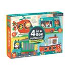 Conjunto de quebra-cabeças Mudpuppy Transportation 4 em uma caixa, 12 peças