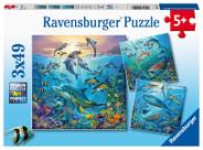 Conjunto de quebra-cabeças Ravensburger Ocean Life 3x49 peças para crianças de 4 a 8 anos