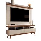 CONJUNTO DE RACK + PAINEL VIV. COR OFF WHITE / FREIJÓ 1.60m PARA TV ATÉ 60'' POLEGADAS COM 2 GAVETAS PÉS RETRÔ EM MADEIRA