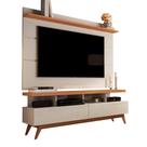 CONJUNTO DE RACK + PAINEL VIV. COR OFF WHITE / NATURE 1.60m PARA TV ATÉ 60'' POLEGADAS COM 2 GAVETAS PÉS RETRÔ EM MADEIRA