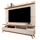 CONJUNTO DE RACK + PAINEL VIV. COR OFF WHITE / NATURE 1.80m PARA TV ATÉ 72'' POLEGADAS COM 3 GAVETAS PÉS RETRÔ EM MADEIRA