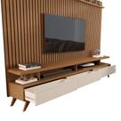 CONJUNTO DE RACK + PAINEL VIVA 100% RIPADO COR FREIJÓ / OFF WHITE 180cm PARA TV ATÉ 65'' POLEGADAS COM 3 GAVETAS PÉS RETRÔ