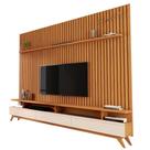 CONJUNTO DE RACK + PAINEL VIVA 100% RIPADO COR NATURE / OFF WHITE 2.20m PARA TV ATÉ 75'' POLEGADAS COM 3 GAVETAS PÉS RETRÔ