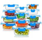 Conjunto de recipientes de vidro para armazenamento de alimentos KOMUEE 24 peças azul