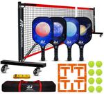 Conjunto de rede Pickleball Hoverphenix com 4 pás de fibra de vidro e 8 bolas