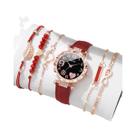 Conjunto De Relógio De Moda Feminino Com 6 Peças, Mostrador Em Forma De Coração, Pulseira De Couro E