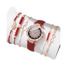 Conjunto De Relógio De Moda Feminino Com 6 Peças, Mostrador Em Forma De Coração, Pulseira De Couro E Conjunto De Relógio De Moda Feminino Com 6 Peças, Mostrador Em Forma De Coração, Pulseira De Couro E