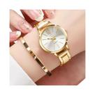 Conjunto De Relógio De Pulso Feminino Com Pulseira De Aço Dourado E Bracelete De Moda Em 2 Peças