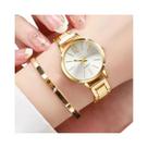 Conjunto De Relógio De Pulso Feminino De Quartzo Dourado Da Moda Com 2 Peças: Pulseira Simples De
