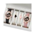 Conjunto De Relógio De Quartzo Com Strass Para Mulheres 4PCS Com Pulseira De Couro E Braceletes Conjunto De Relógio De Quartzo Com Strass Para Mulheres 4PCS Com Pulseira De Couro E Braceletes
