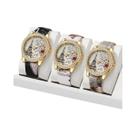 Conjunto De Relógio De Quartzo Com Strass Para Mulheres, Pulseira De Couro Com Estampa De Flores, 2 Conjunto De Relógio De Quartzo Com Strass Para Mulheres, Pulseira De Couro Com Estampa De Flores, 2