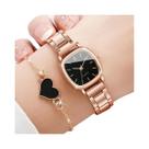 Conjunto De Relógio De Quartzo Quadrado Feminino Com Pulseira De Aço Inoxidável E Bracelete Em Forma