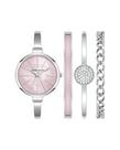 Conjunto de relógios femininos e 3 pulseiras Anne Klein rosa prateado Conjunto de relógios femininos e 3 pulseiras Anne Klein rosa prateado