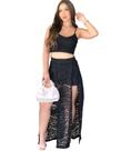 Conjunto de Renda Cropped e saia fenda na frente 0673