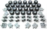 Conjunto de rodas, pneus e eixos LEGO City preto, branco, cinza claro, 100 unidades