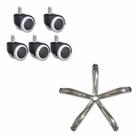 Conjunto de Rodinha e Base Estrela Cadeira de Escritorio Home Office Trabalho Quarto Resistente Reparo Peça Conserto