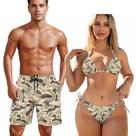Conjunto de roupa de banho KEIAHUAN Duck Camo Hunting Couple, biquíni e calções Conjunto de roupa de banho KEIAHUAN Duck Camo Hunting Couple, biquíni e calções