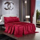 Conjunto de roupa de cama AiMay Queen Satin Stripes Burgundy, 6 peças